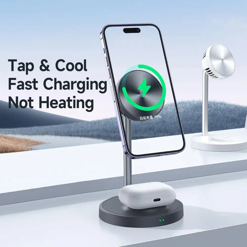15W 2-in-1 Magnetic Wireless Charger with Cooling Fan